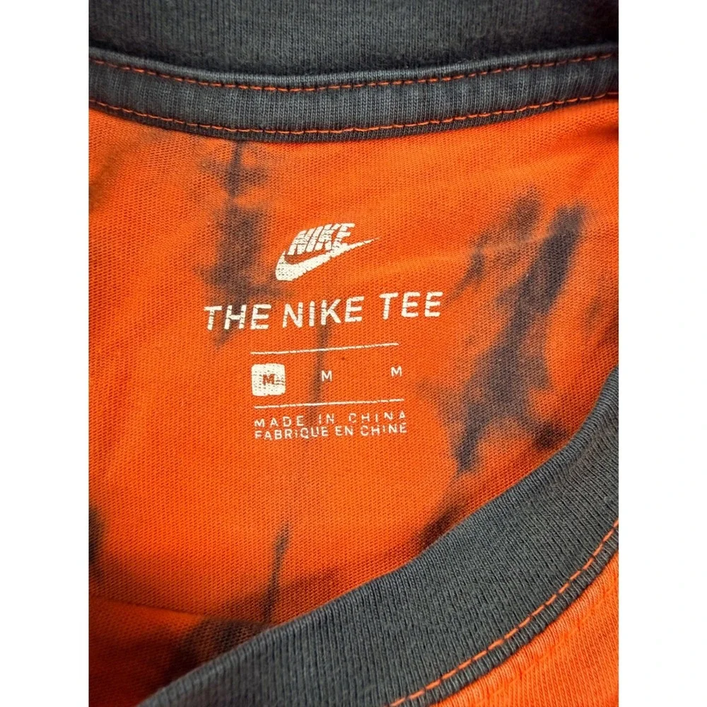 Nike Vintage Tie Dye T-Shirt Mens Medium Orange Black Graphic Swoosh Y2K 90s Tee